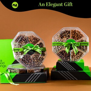 Deluxe Mixed Nuts Gift Basket With Green Ribbon - Perfect Birthday Care ...