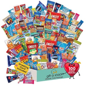 Snack Box Variety Pack Care Package (100 Count) College Student Graduation 2022 Candies Gift Basket, Fathers Day Bouquets Crave Food Box,...