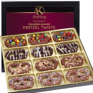 Dark Milk Chocolate Covered Pretzel Gift Basket Assorted Sweet Treats Candy Toppings Birthday Gift. 12 Count