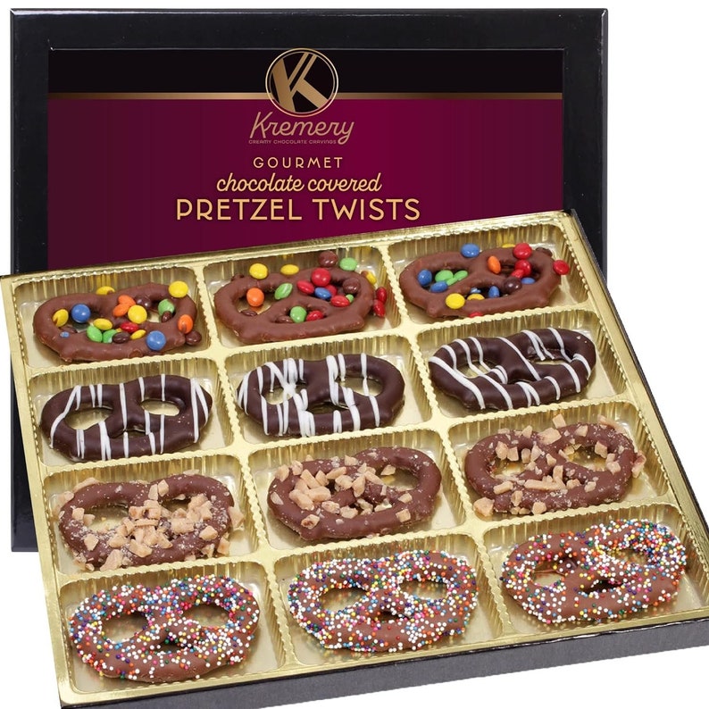 Dark Milk Chocolate Covered Pretzel Gift Basket Assorted Sweet Treats Candy Toppings Birthday Gift. 12 Count