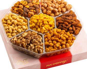 Mixed Nuts Gift Basket in Red Gold Classic Box - (7 Piece Assortment)