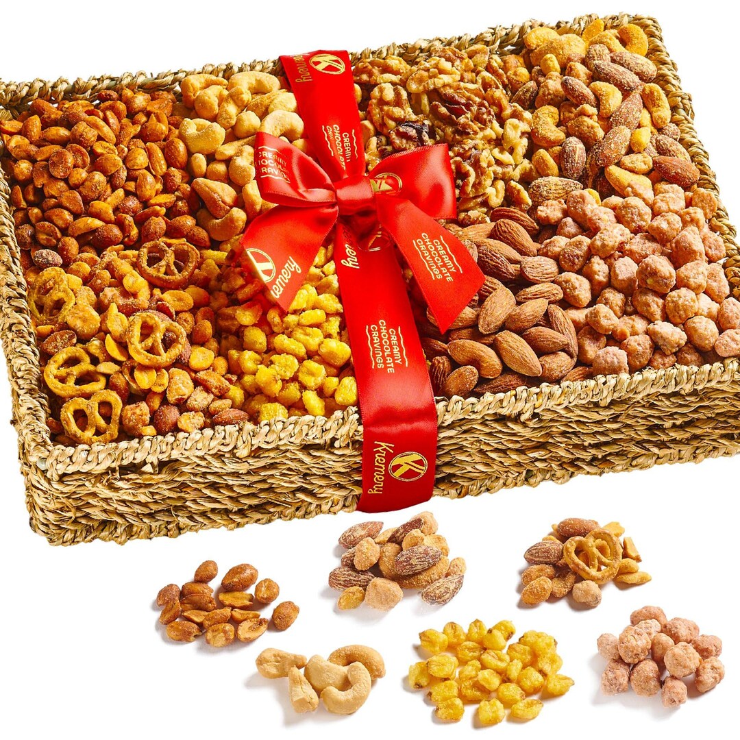 Mixed Nuts Gift Basket in Seagrass Tray + Ribbon Premium (2.5 Lbs) Food ...