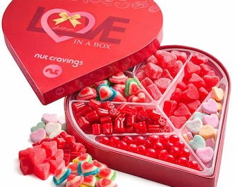 Unique Candy Heart Shaped Gift Basket, Love in A Box (6 Assortments) Romantic Food Arrangement