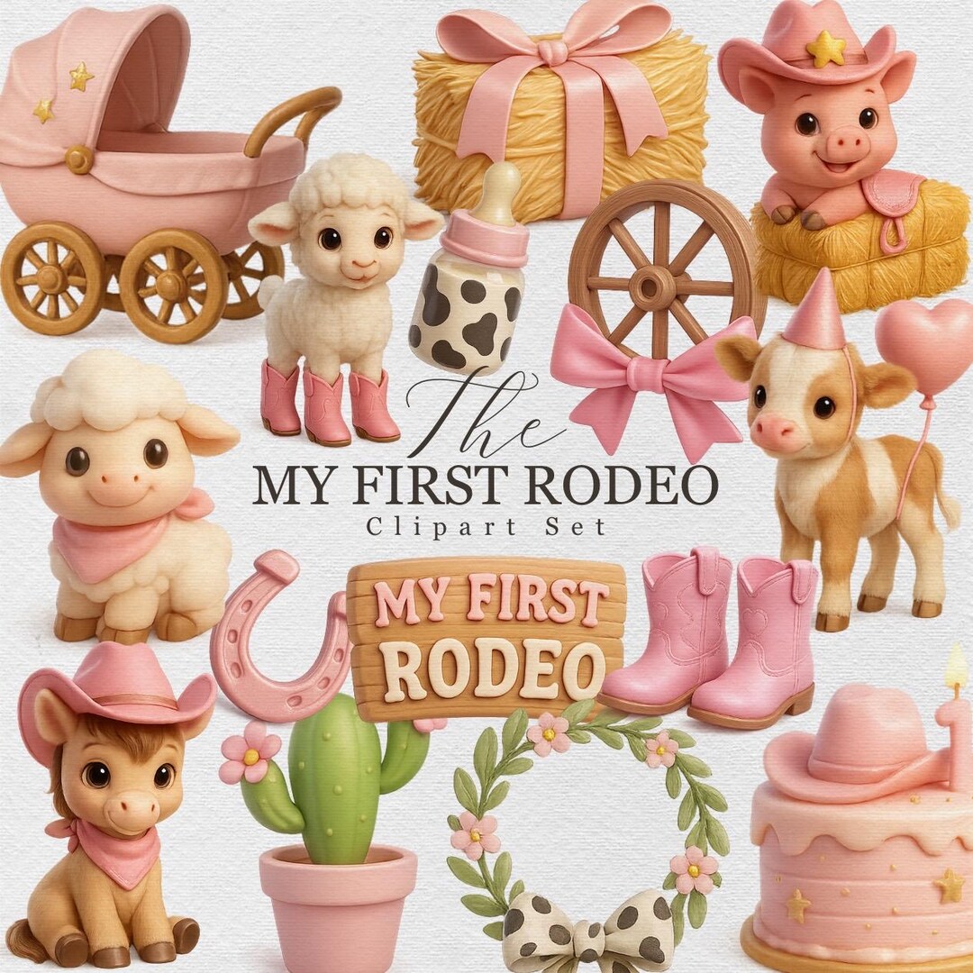 Cute Rodeo Print My First Rodeo Clipart Set – Cute 3D Western Baby Pngs – Cowgirl ...