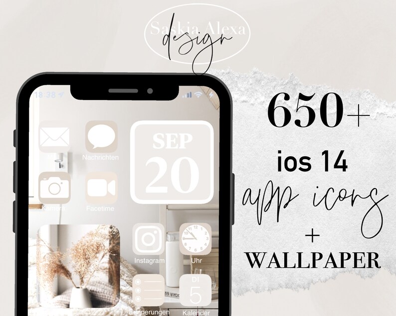 650+ iOS 14/15 App Icons / Cover / Widget / Homescreen - aesthetic XXL Bundle + Wallpaper - Beige/Neutral colors for Android & iPhone 