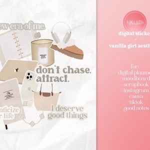 Autocollants numériques | Cliparts Vanilla Girl Esthétique | Droits de revente principaux