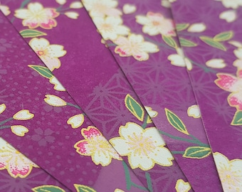 Purple Cherry Blossom Floral Origami Paper, Washi  Chiyogami or Yuzen sheet 15cm sheet/ 6 inch - PUR003