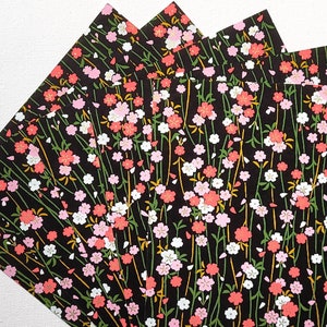 BLK006 | Drap floral noir, Washi Chiyogami ou Yuzen Drap de 15 cm/6 pouces