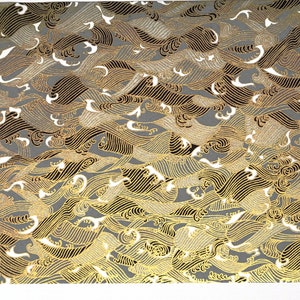A4-GLD003 | A4 Chiyogami / Yuzen Japanese Origami Paper -  Gold waves