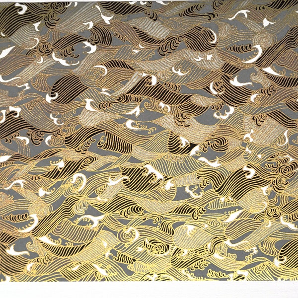 A4-GLD003 | A4 Chiyogami / Yuzen Japanese Origami Paper -  Gold waves