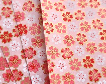 PNK018 | Roze bloemen origami papier, Washi Chiyogami of Yuzen vel 15cm vel/6 inch