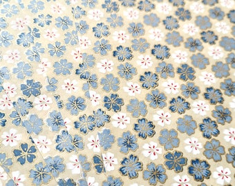 BLU045 | Blauwe bloemen, Washi Chiyogami, Yuzen, Origami papier vel 15cm vel/6 inch