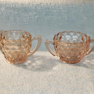 Jeannette Cube / Cubist Pink Depression Glass Creamer & Open Sugar Set - MINT