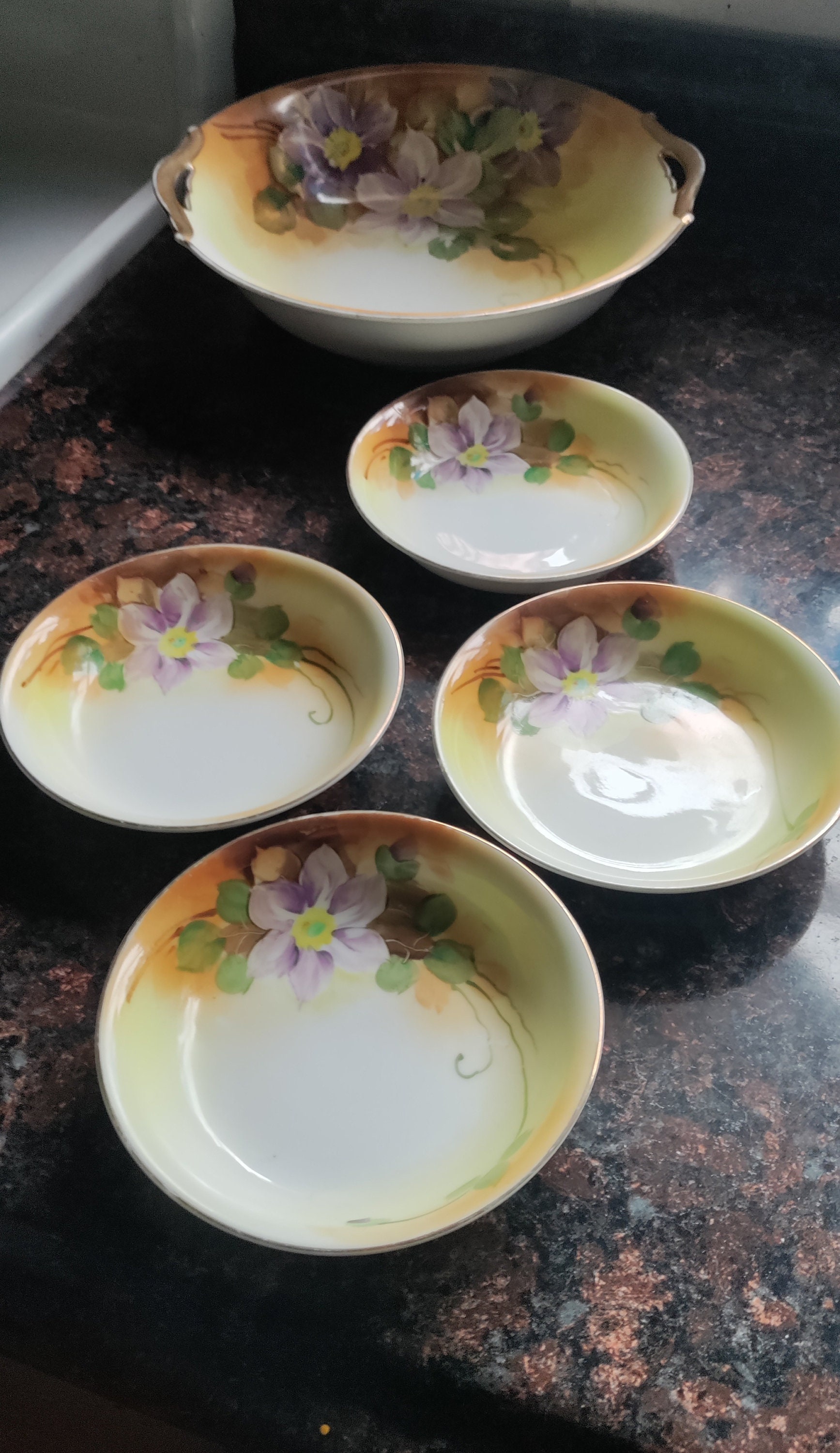 Nippon Antique Morimura Gumi Porcelain 5-bowl Berry Nut Set Hand