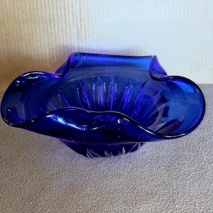 Murano Italy Cobalt Blue Hand Blown Art Glass Bowl Dish Heavy Thick