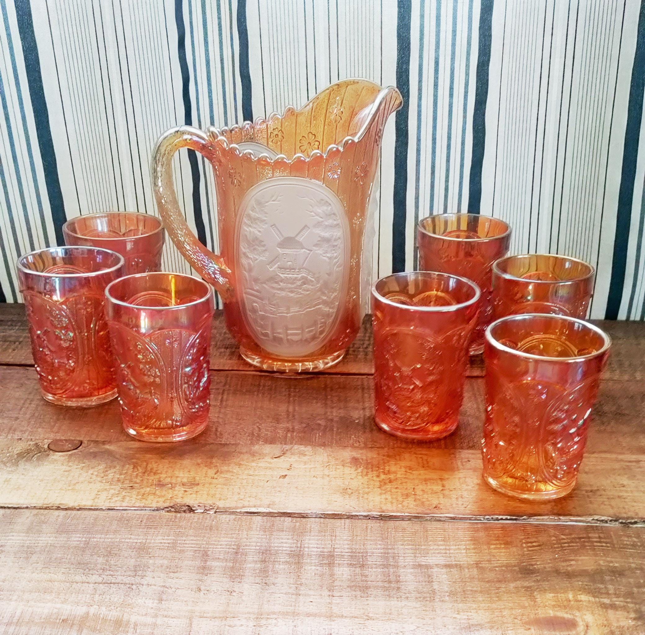 Imperial Glass Marigold Frosted Windmill 8 Piece Pitcher and
