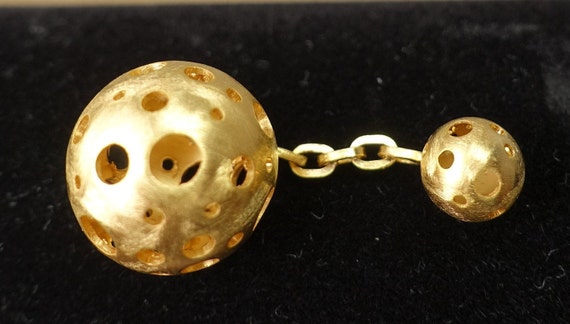 Round Ball Cufflinks Perforated Ball 22K Gold Cuf… - image 5