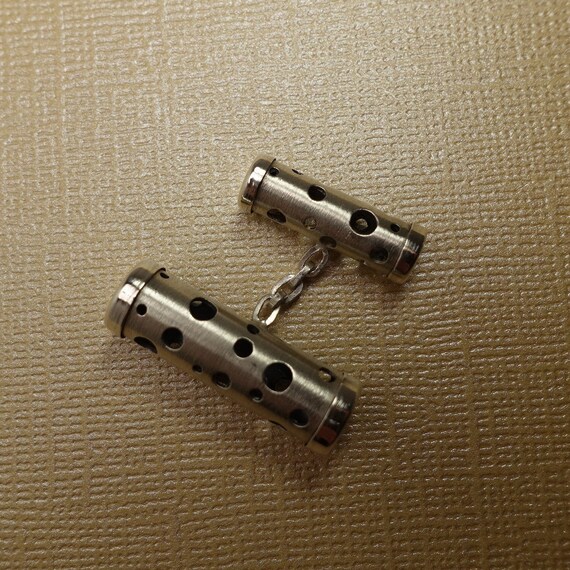 Sterling Silver Chain Link Tube Cufflinks with dr… - image 3