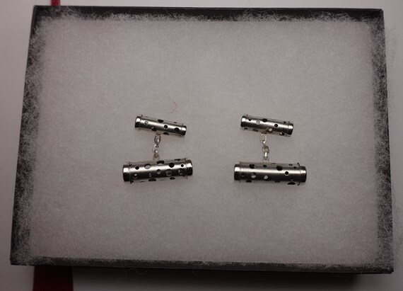 Sterling Silver Chain Link Tube Cufflinks with dr… - image 9