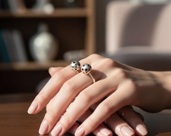 Sterling Silver Open Ring: Double Ball, Perforated Sacred Geometry