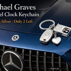 Michael Graves Mantel Pendulum Clock Keychain Sterling Silver Architectural Keyring