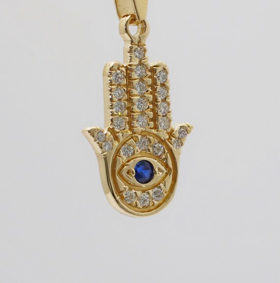 14k Yellow Gold Diamond Hamsa Pendant Jewish - Hamsa Pendant Diamond