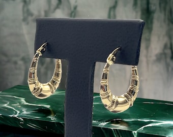 14k Yellow Gold Oval  Hoop Earrings