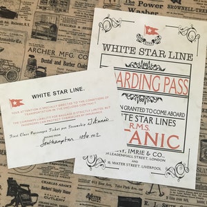 Titanic Boarding Pass and First Class Ticket White Star Lines Vintage | Titanic Gifts | Tintanic Custom Gifts