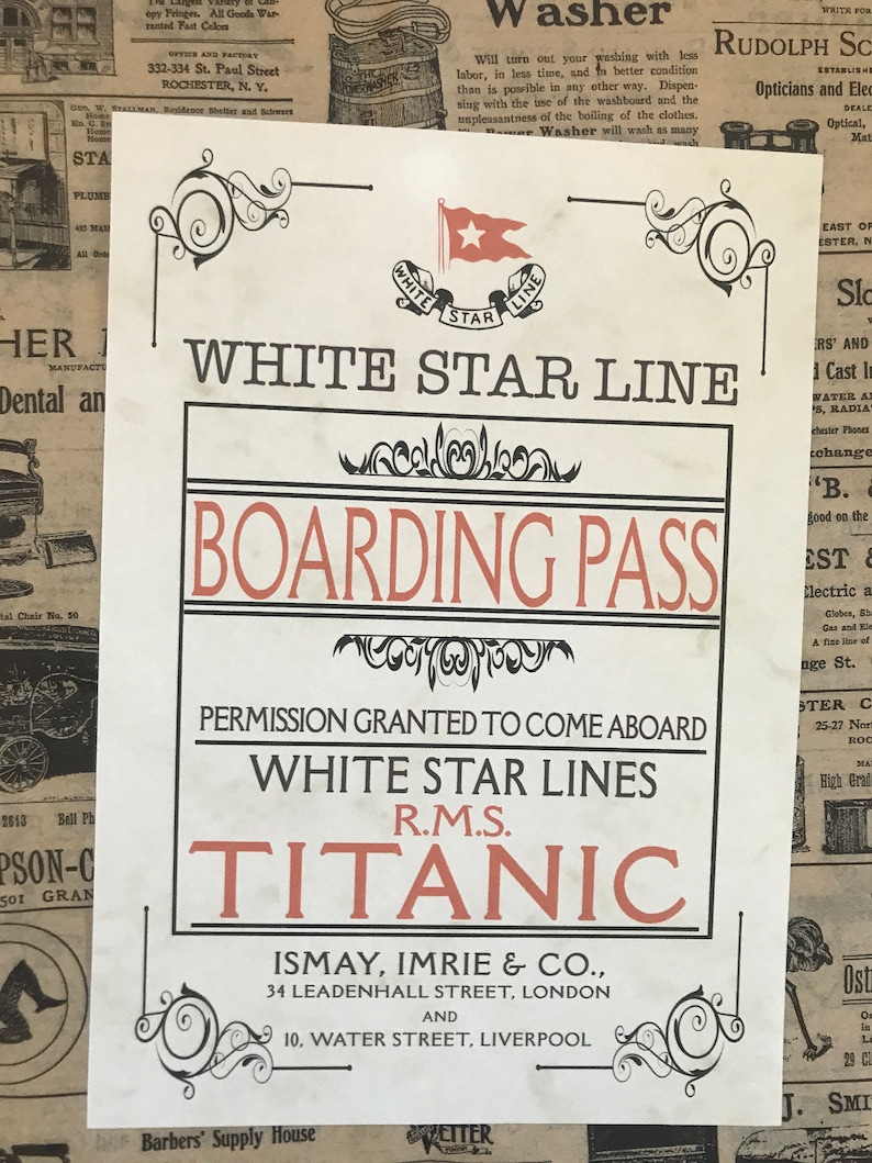 Titanic Boarding Pass and First Class Ticket White Star Lines Etsy
