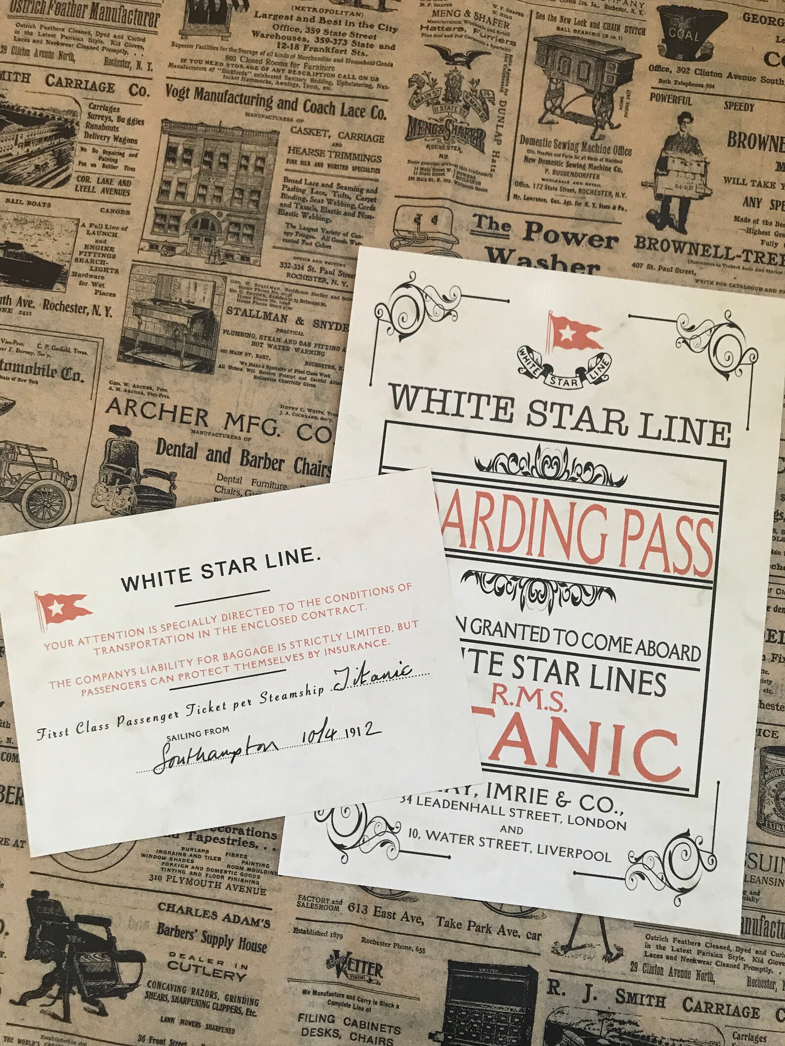 Titanic Boarding Pass and First Class Ticket White Star Lines Etsy