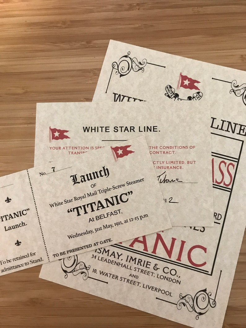 Titanic Boarding Pass and First Class Ticket White Star Lines Etsy
