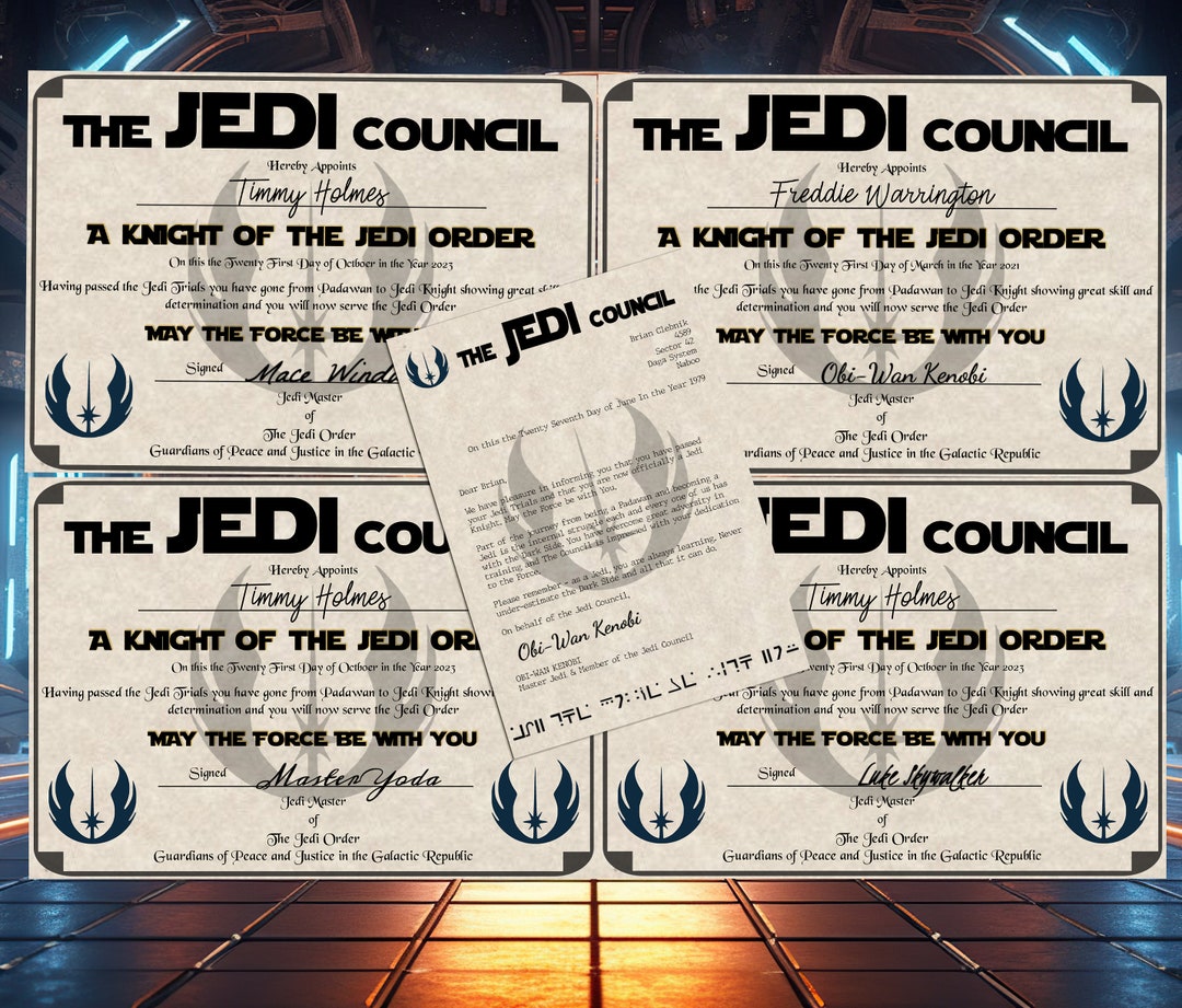 Jedi Knight Certificate and Letter Personalised Star Wars Print Star ...