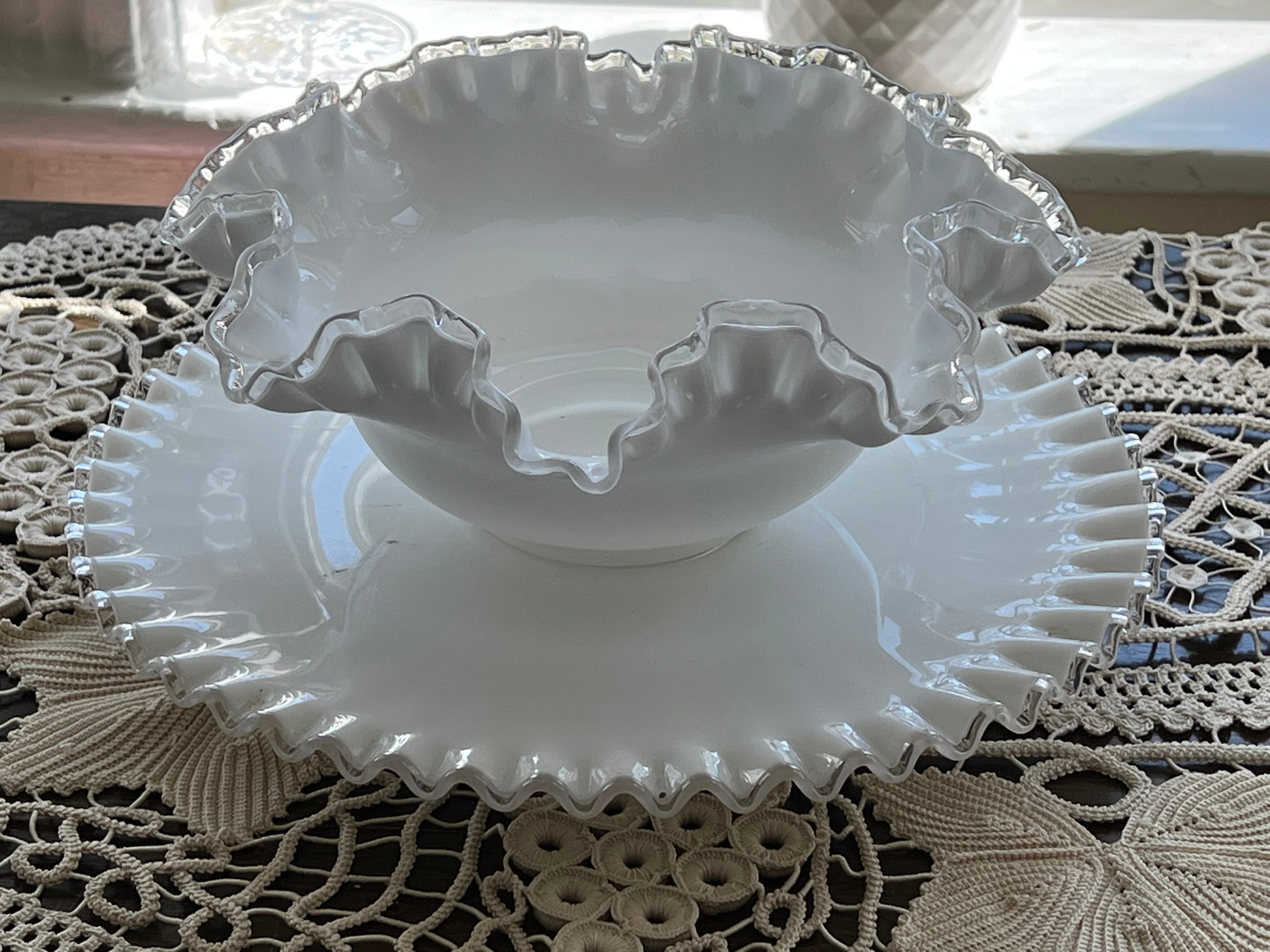 Fenton Large Milk Glass Silver Crest Chip And Dip - Etsy 日本
