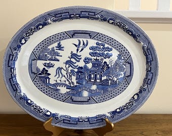 Wood And Sons England  Blue Willow Woodware  Large Oval Platter 18.5" Unused