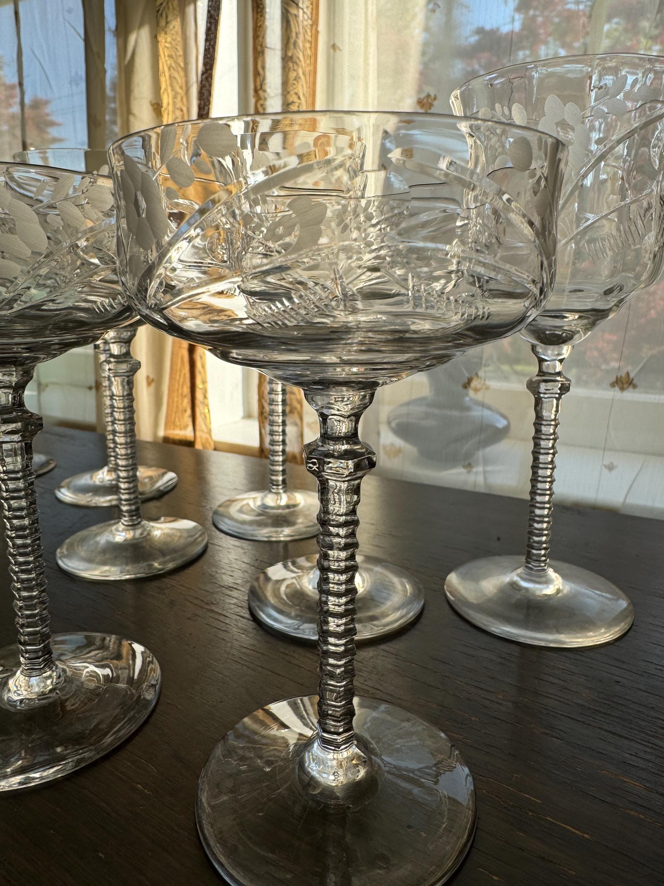 ロックシャープクリスタルグラス：エッチングされた花柄、スパイラル