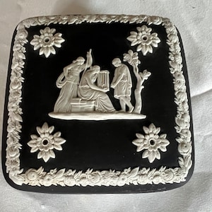 Vintage Classic Black White Jasperware Wedgwood Lidded Trinket Box