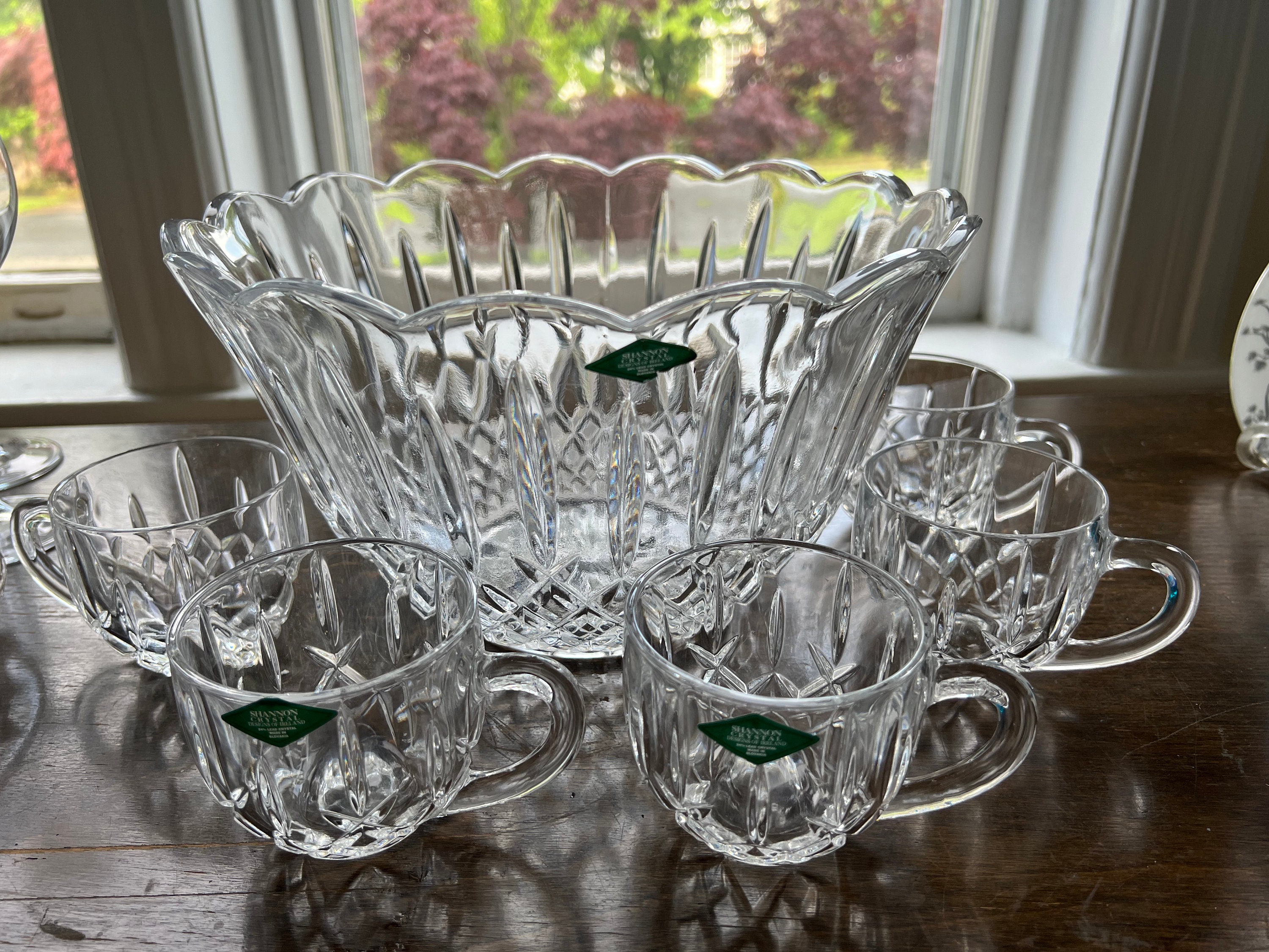 Shannon Crystal Punch Bowl and 8 Matching Cups Unused - Etsy