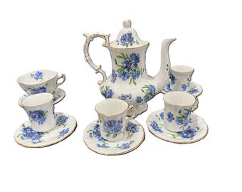 Vintage Hammersley & Co. Fine Bone China Tea Set "Cornflower Blue" Gilded Rims