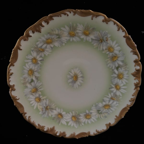 Antique T & V Limoges Depose France Hand Painted Floral Plate Bowl Green White