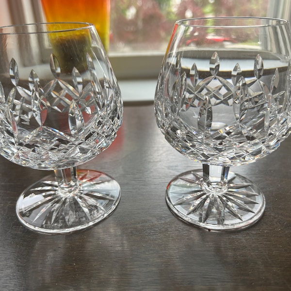 Waterford Crystal Lismore Brandy Snifters Set of 2 Glasses  With Monogram (Shelton) Made In Ireland