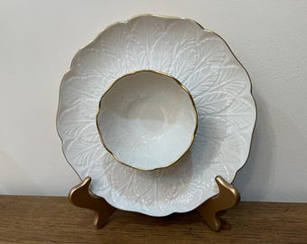 Vintage Lenox Greenfield Chip and Dip Platter: Ivory Porcelain