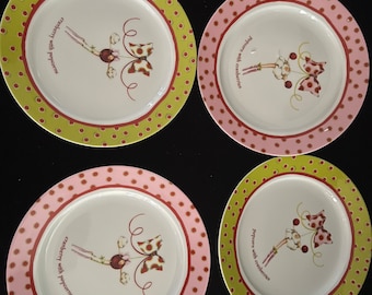 Dept. 56 Christmas Krinkles Dessert Plates: Popcorn Cranberry Set of 4 New In Box