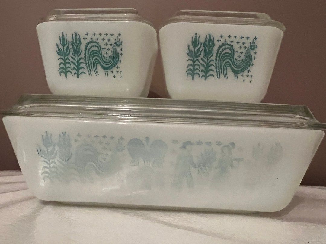 Pyrex Turquoise 404 Vintage Pyrex Turquoise AMISH BUTTERPRINT Refrigerator Dish Set & Lids ...