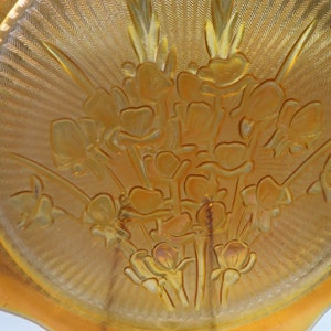 Rose Gold  Jeannette Depression Glass Iridescent Iris and Herringbone Sandwich Plate, Cake Plate or Platter - 12 &quot; Diameter