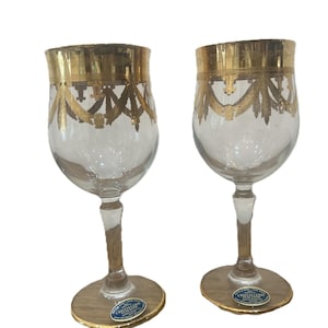 Cristallerie Italian: Wine Glasses, Set of 2 , 24 K Gold Trim - Etsy
