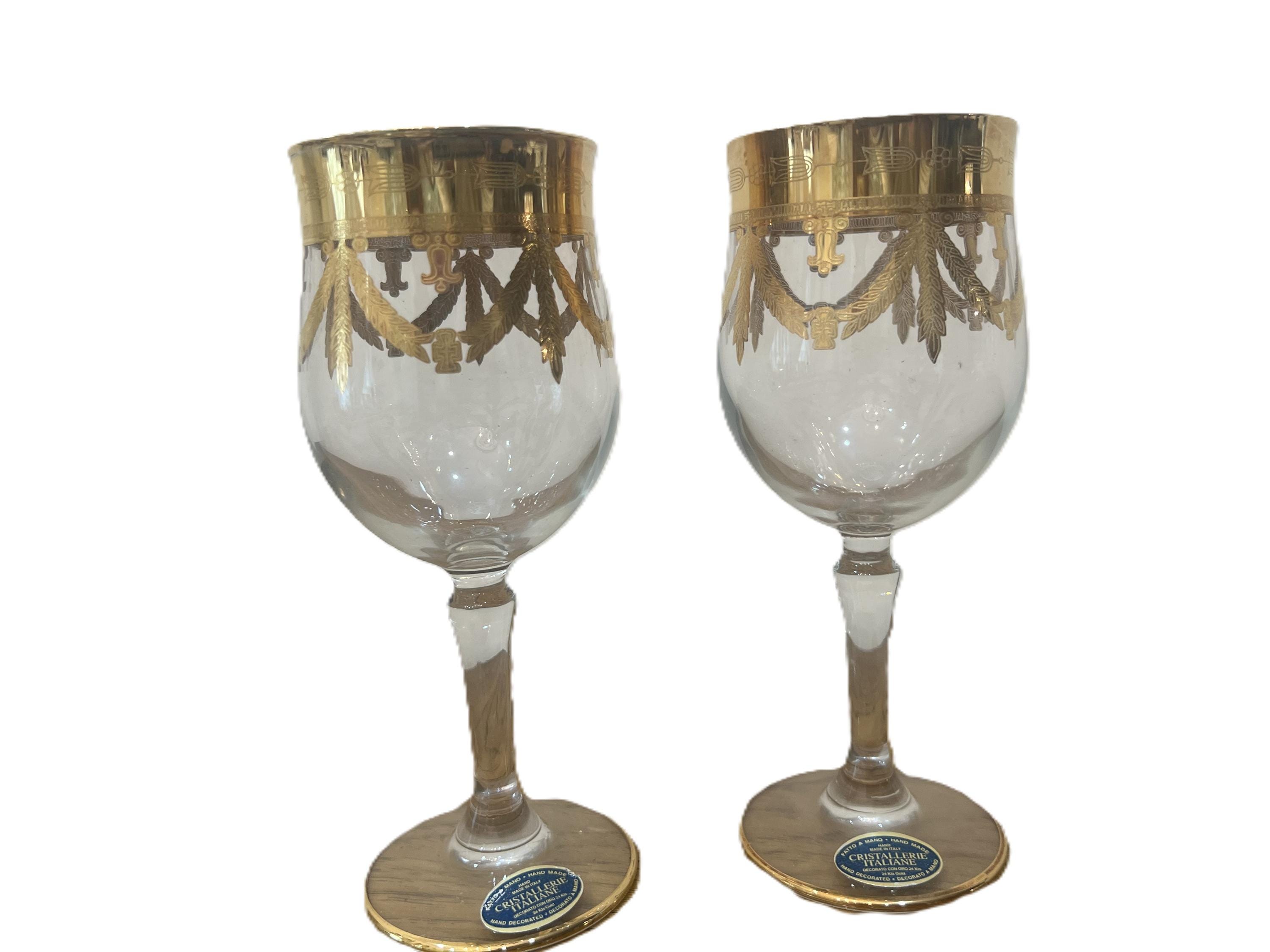Cristallerie Italian: Wine Glasses, Set of 2 , 24 K Gold Trim - Etsy