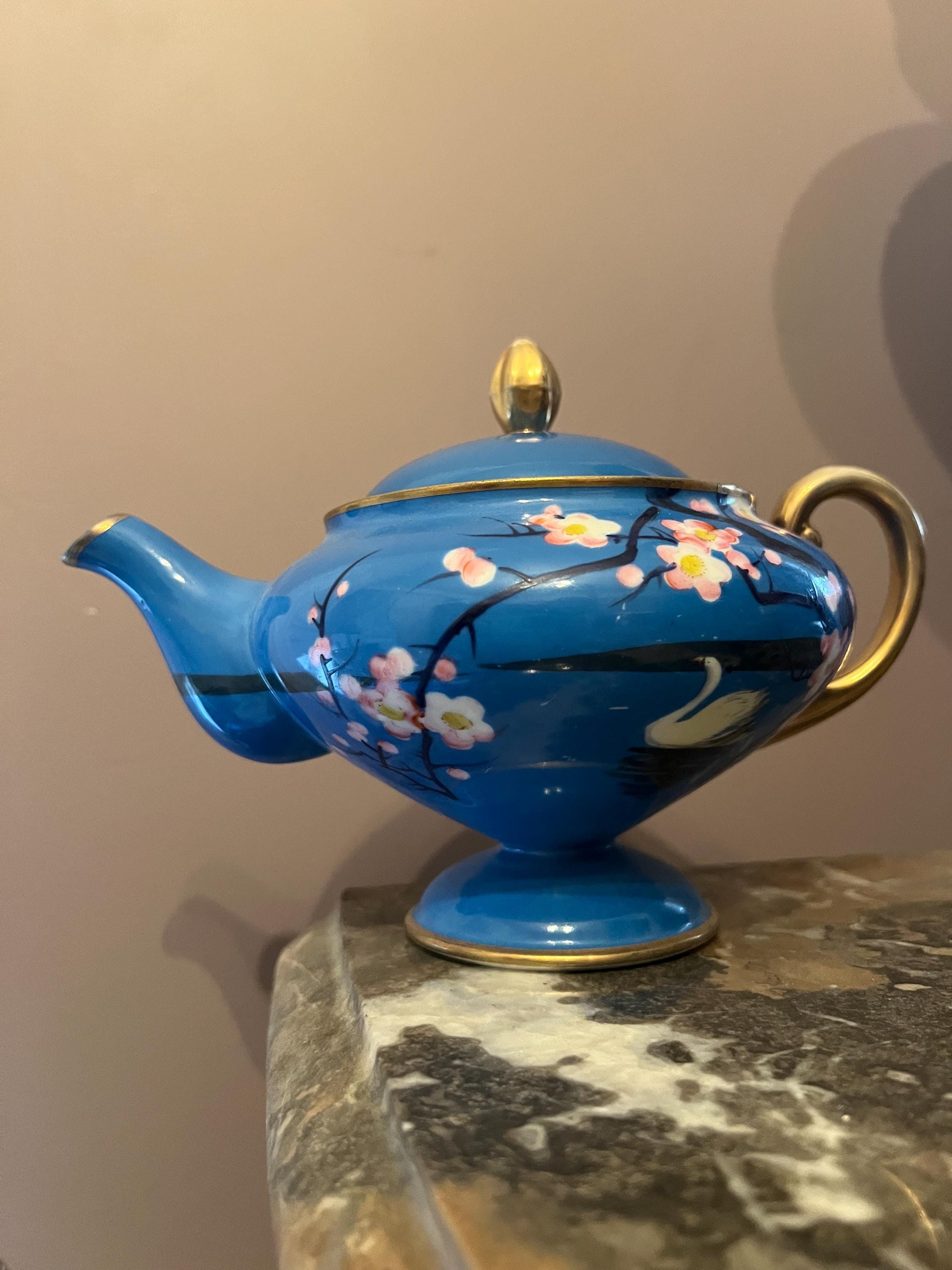 Vintage Noritake Plum Swan Teapot With M-NIPPON Stamp (green) Hand