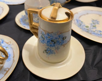 Hutschenreuther 青い花柄皿 6枚セット Hutschenreuther Selb Bavaria Tea Set: Gold Gilt, Hand Painted