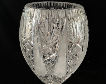 Bohemian Crystal Large Oval Shaped Vase 10.5" by 8"