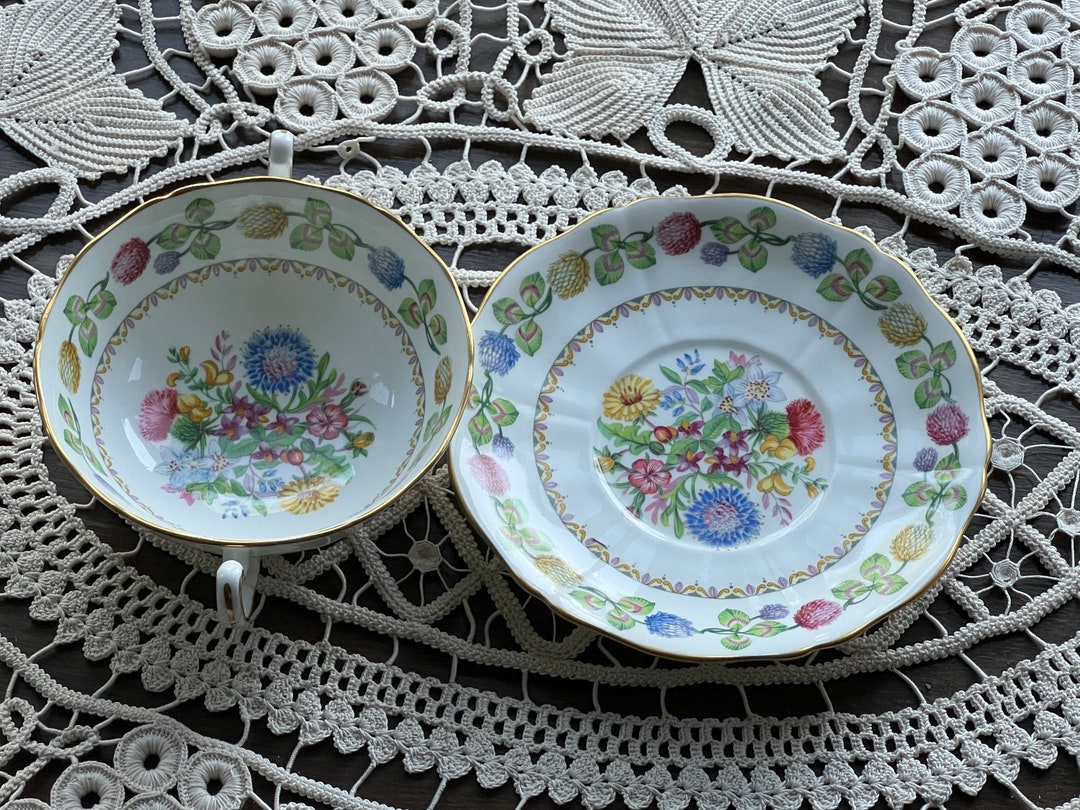 Vintage Adderley Bone China Meadowsweet Cream Soup Bowl and Saucer Set